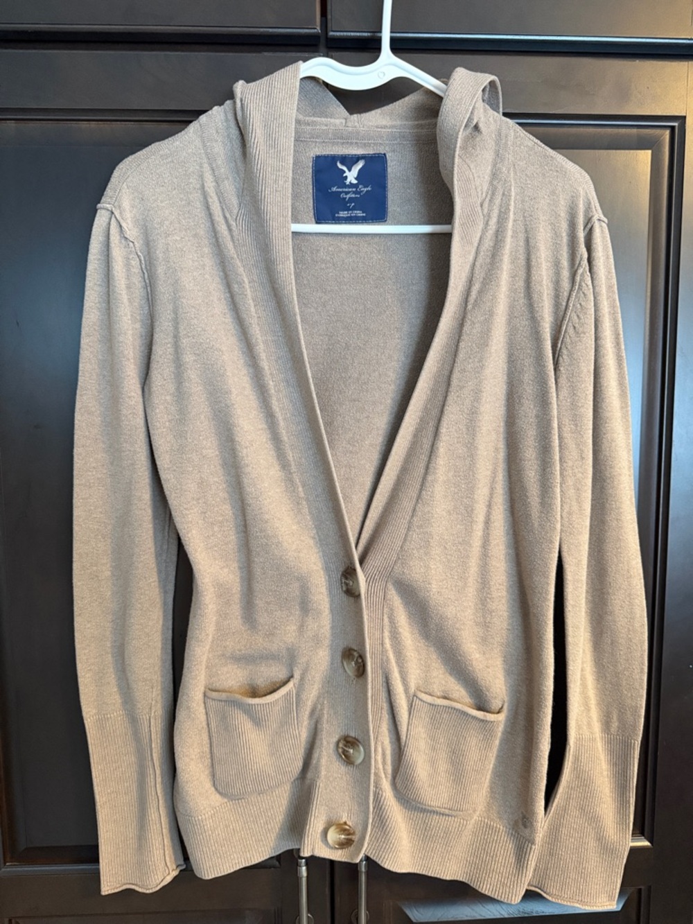 American Eagle Outfitters Tan Hooded Knit Cardigan